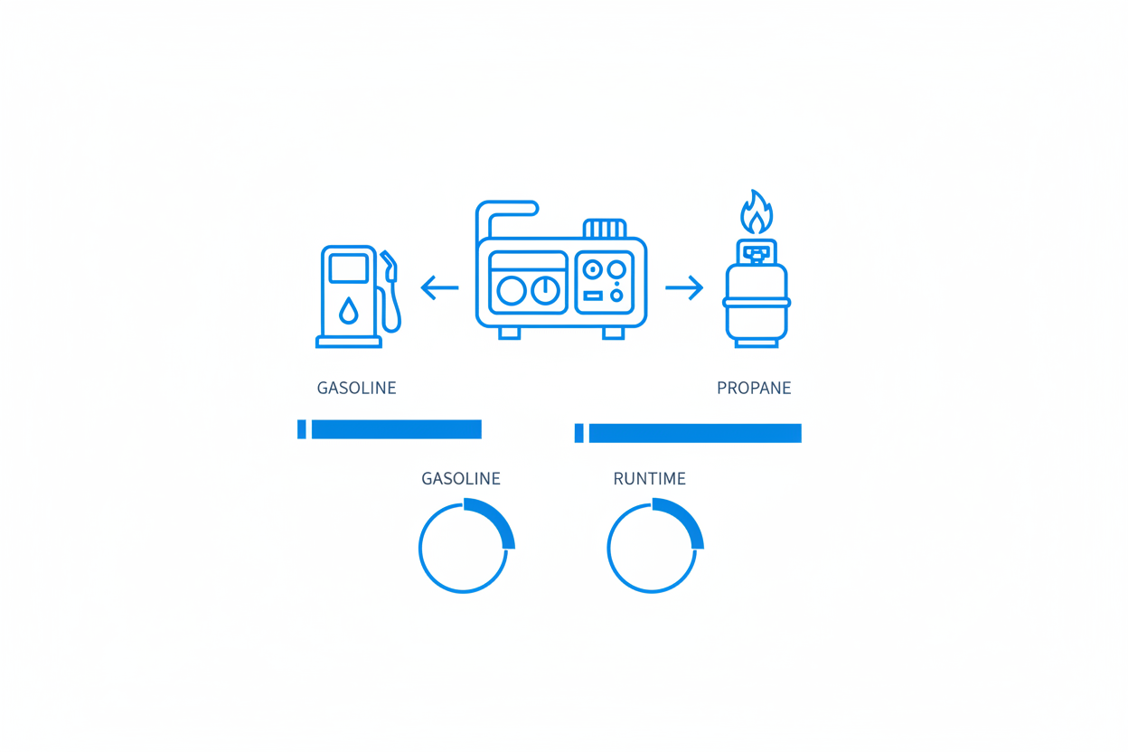Technical comparison of gasoline and propane for camping generators.