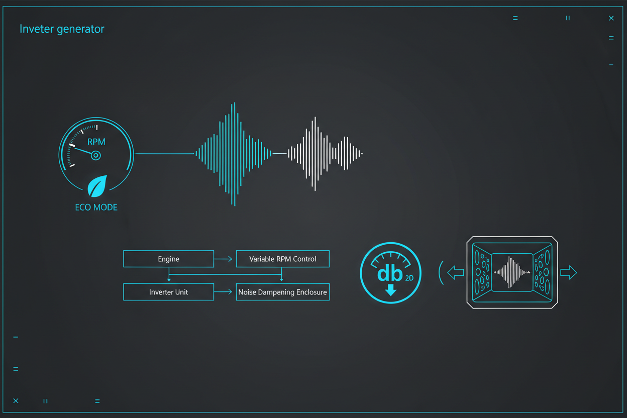 Technical illustration showing inverter generator noise reduction technology.