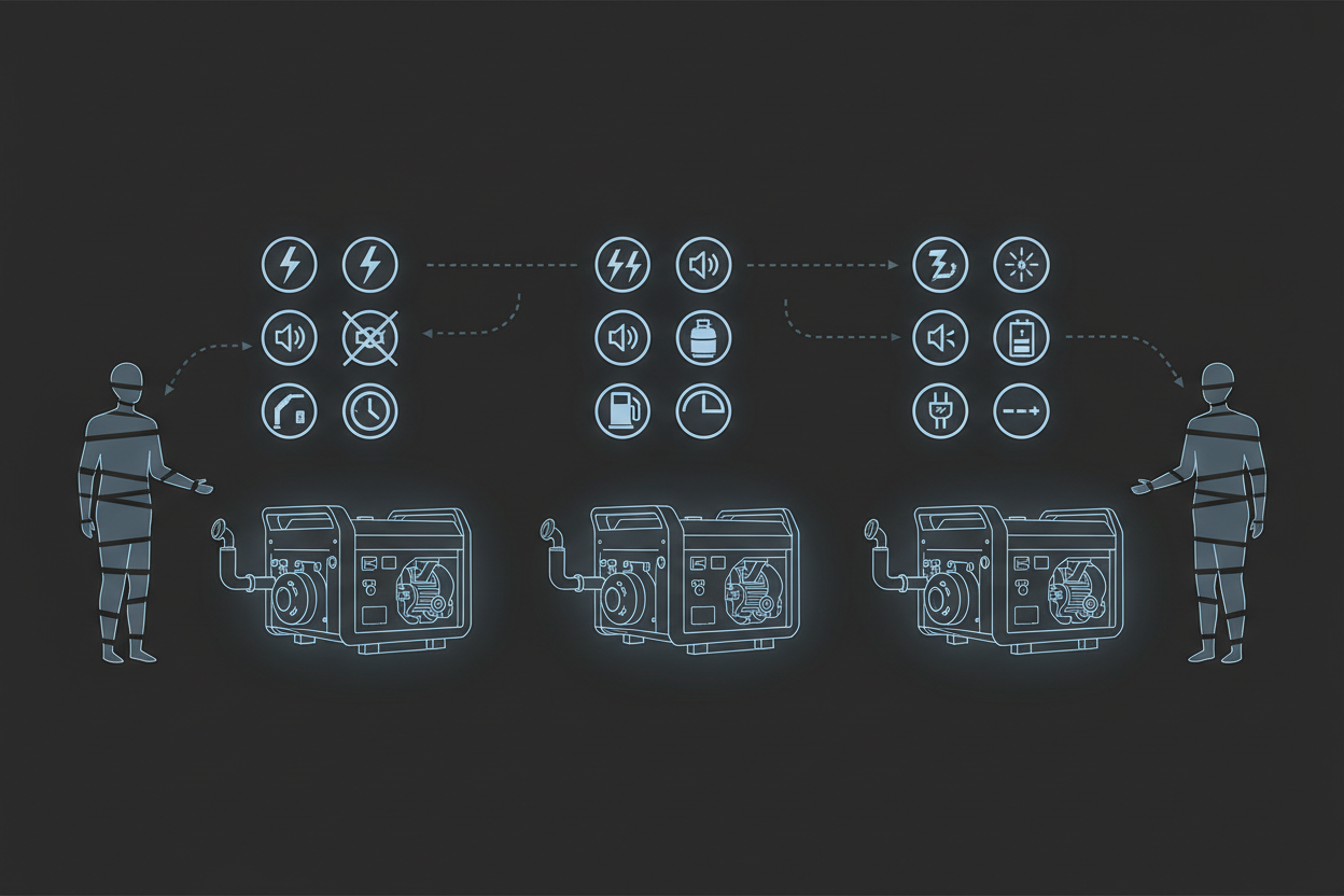 Technical illustration showing generator selection factors for RV owners.