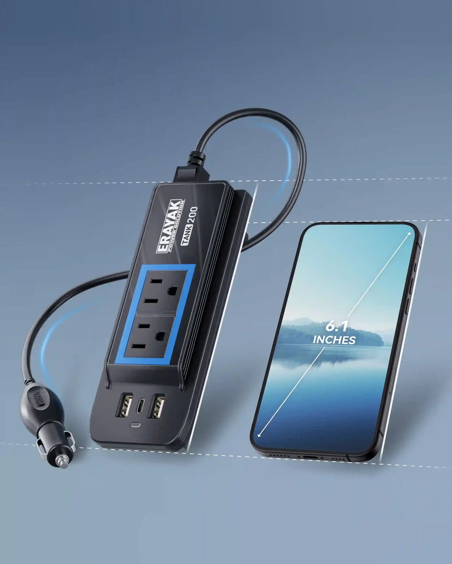 Erayak 12V 200W Continuous Power Inverter USB-C Charger, 3.1A USB for Car, Truck