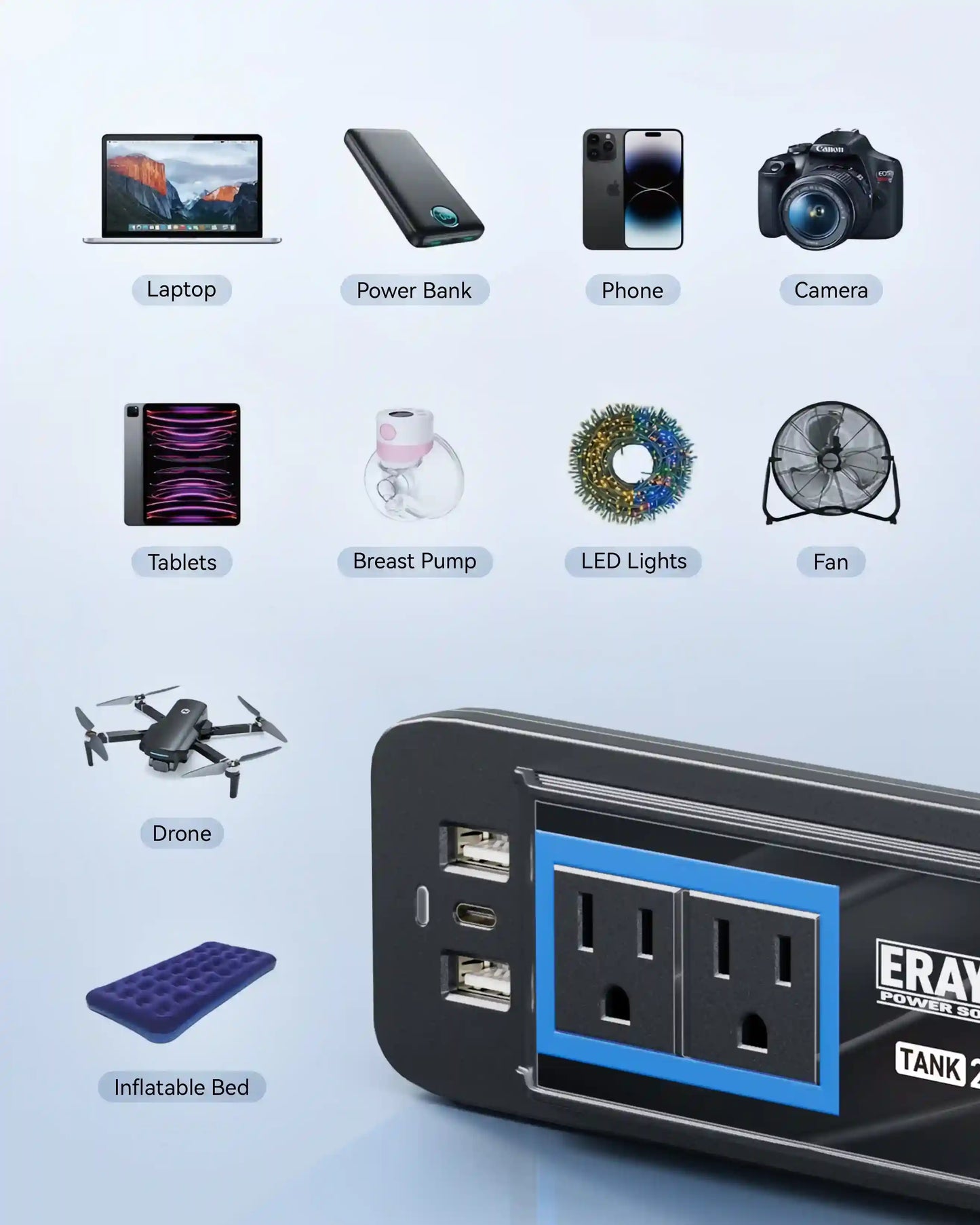 Erayak 200W Car Power Inverter, Cigarette Lighter Adapter, AC Outlet in Car with Charger, 12V DC to 110V AC Converter