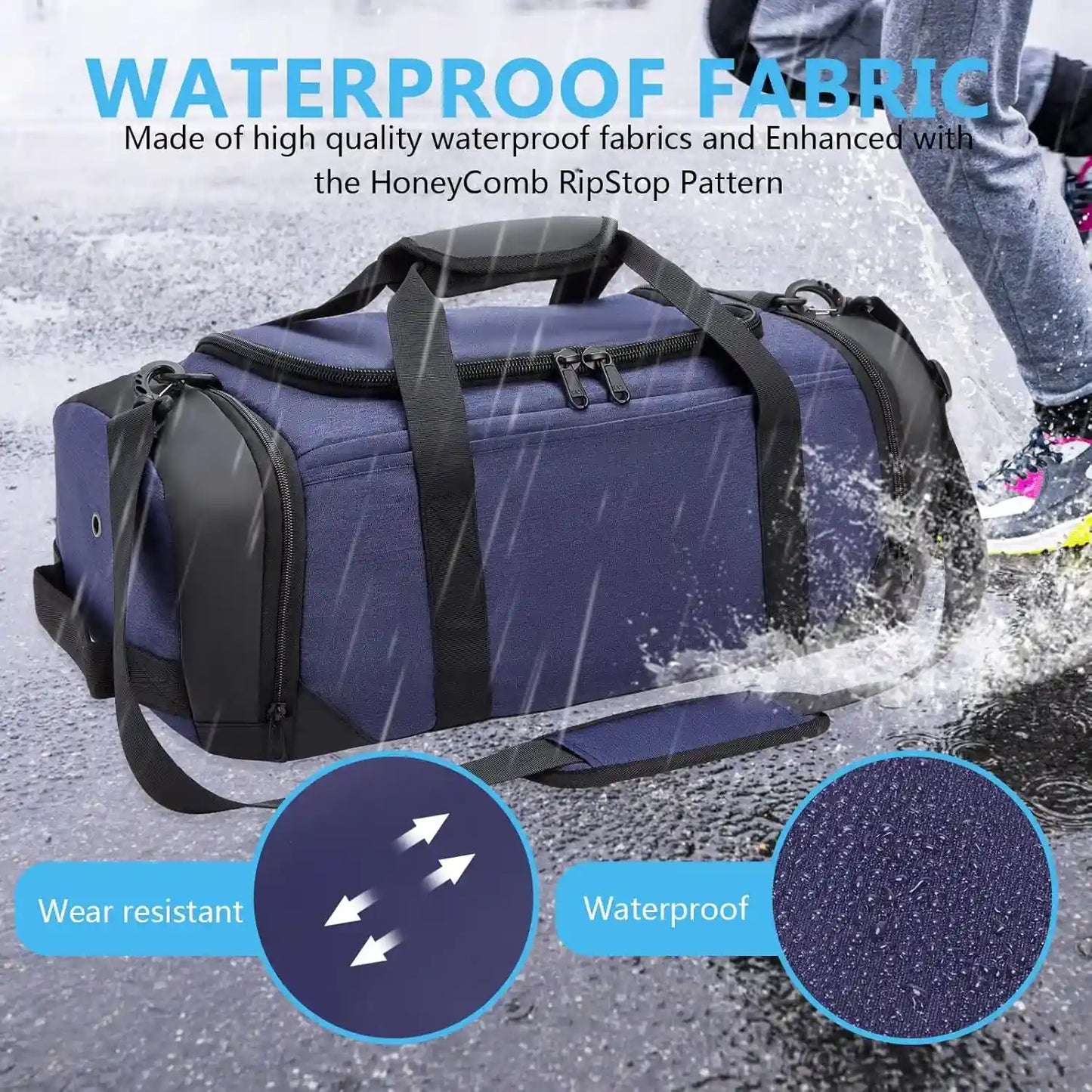 Sports Gym Bag, Travel Duffel Bag with Wet Pocket & Shoes Compartment for Men and Women, Water Risistant Sports Gym Duffel (Medium, Blue)