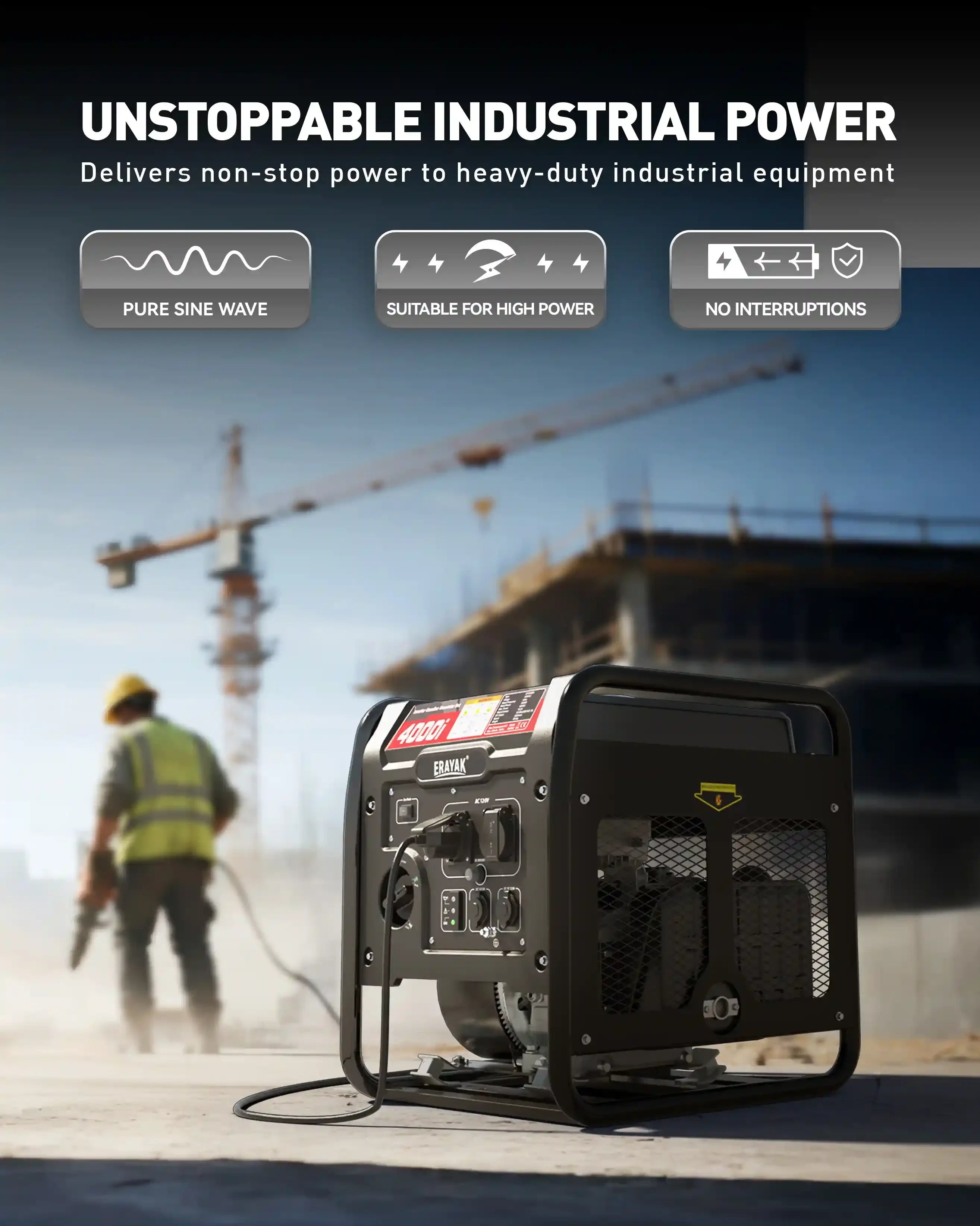 Erayak 4000W portable inverter generator for jobsite power