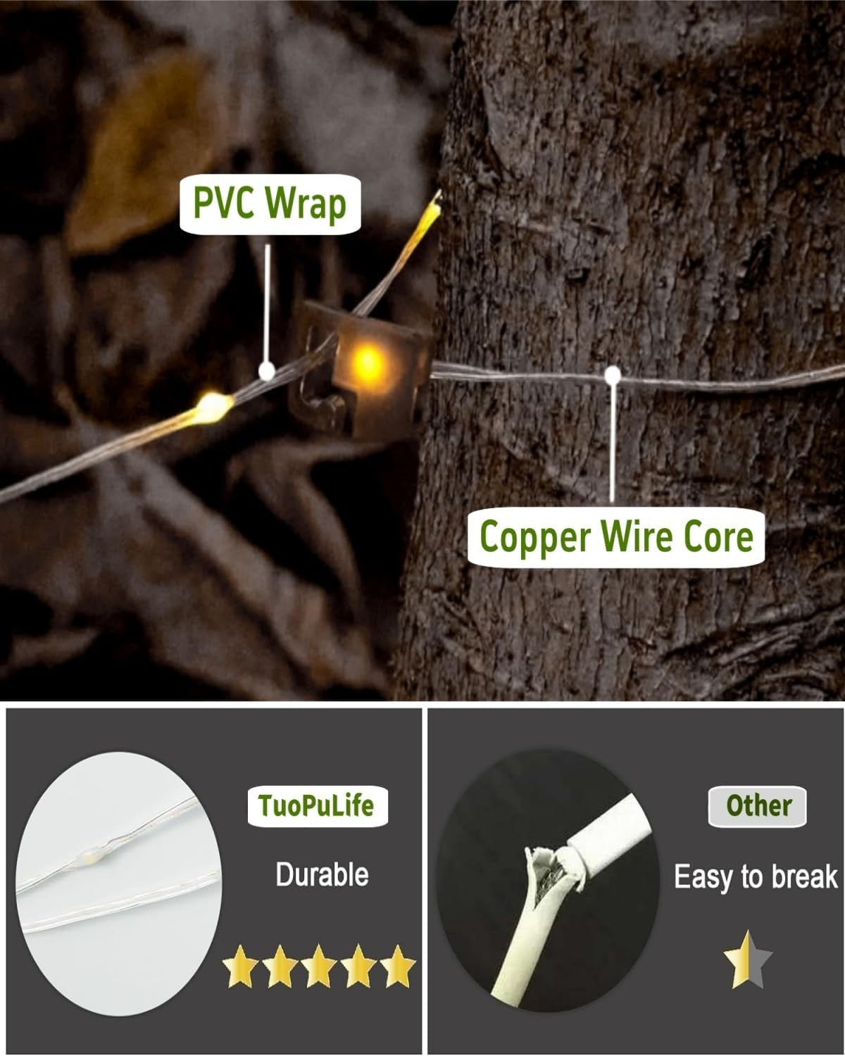 Solar Camping String Lights, 32.8FT Fairy String Lights 130Leds, 4 in 1 Portable