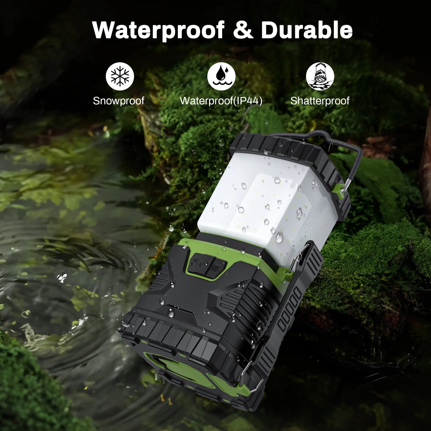 Camping Lantern Rechargeable, 1500LM 4400Mah Camping Lights with 5 Light Modes, IP44 Waterproof Flashlight for Power Outages, Emergency, Home