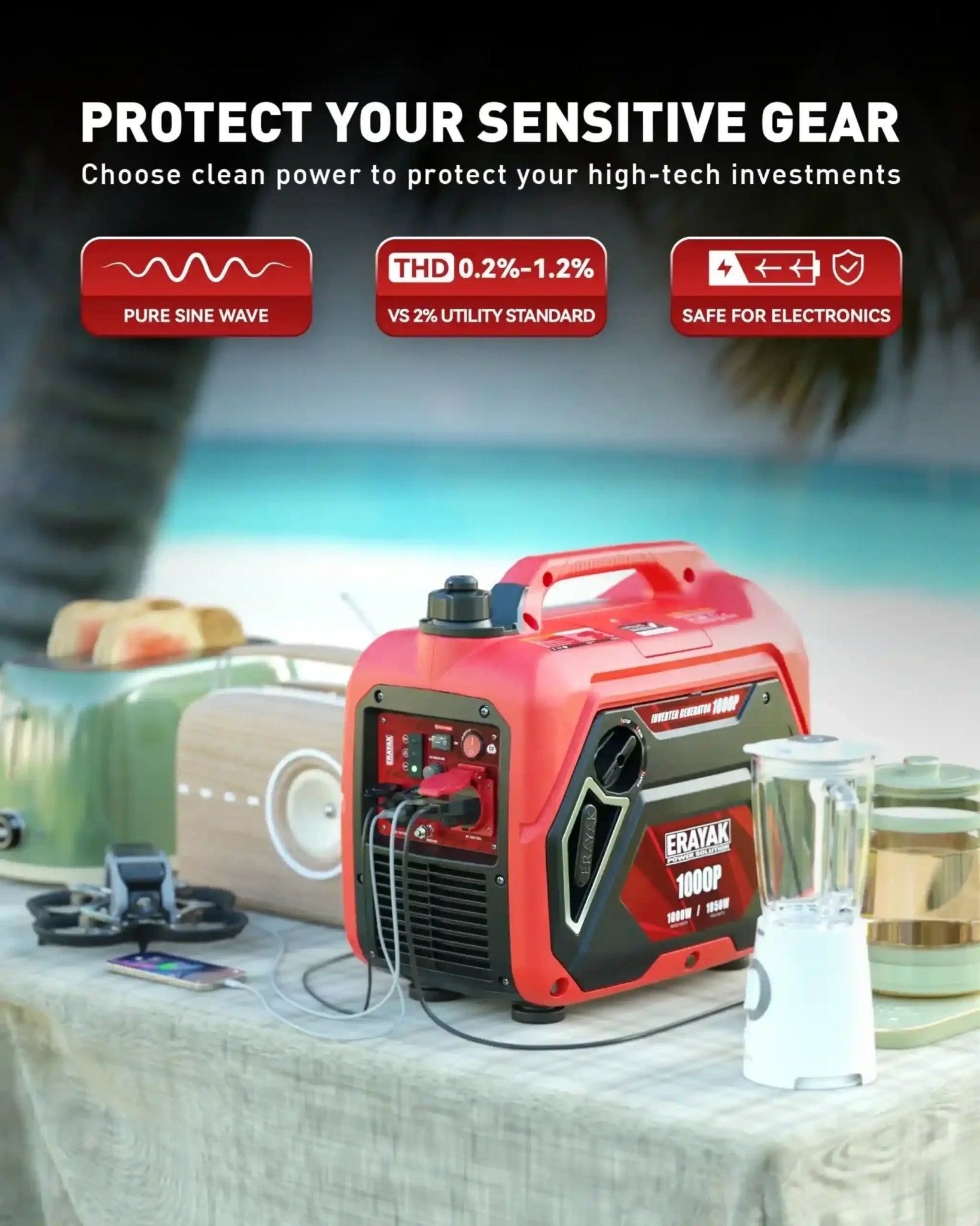ERAYAK 1000W Inverter Generator, Quiet Portable for Camping, RV & Home - Erayak Power