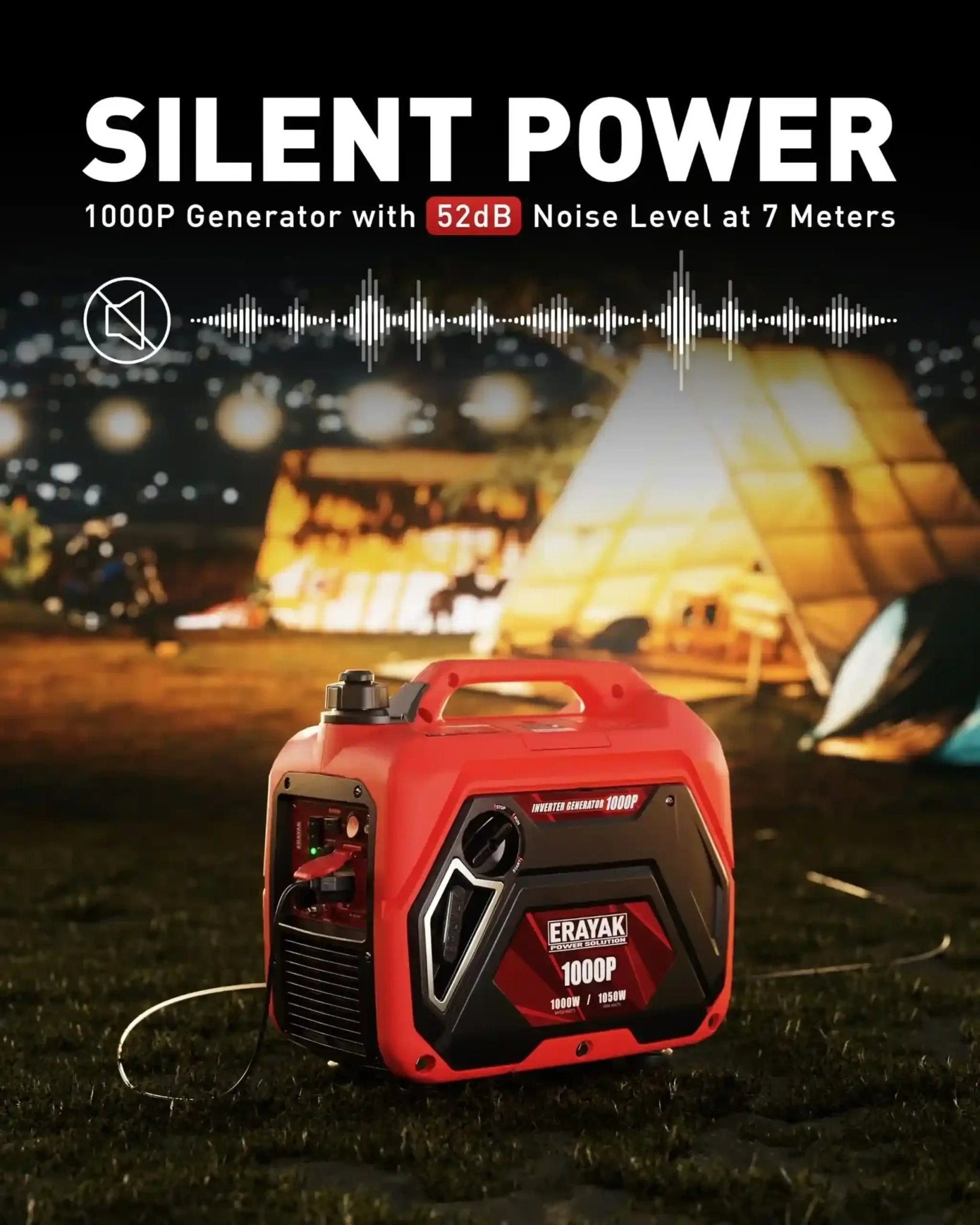 ERAYAK 1000W Inverter Generator, Quiet Portable for Camping, RV & Home - Erayak Power