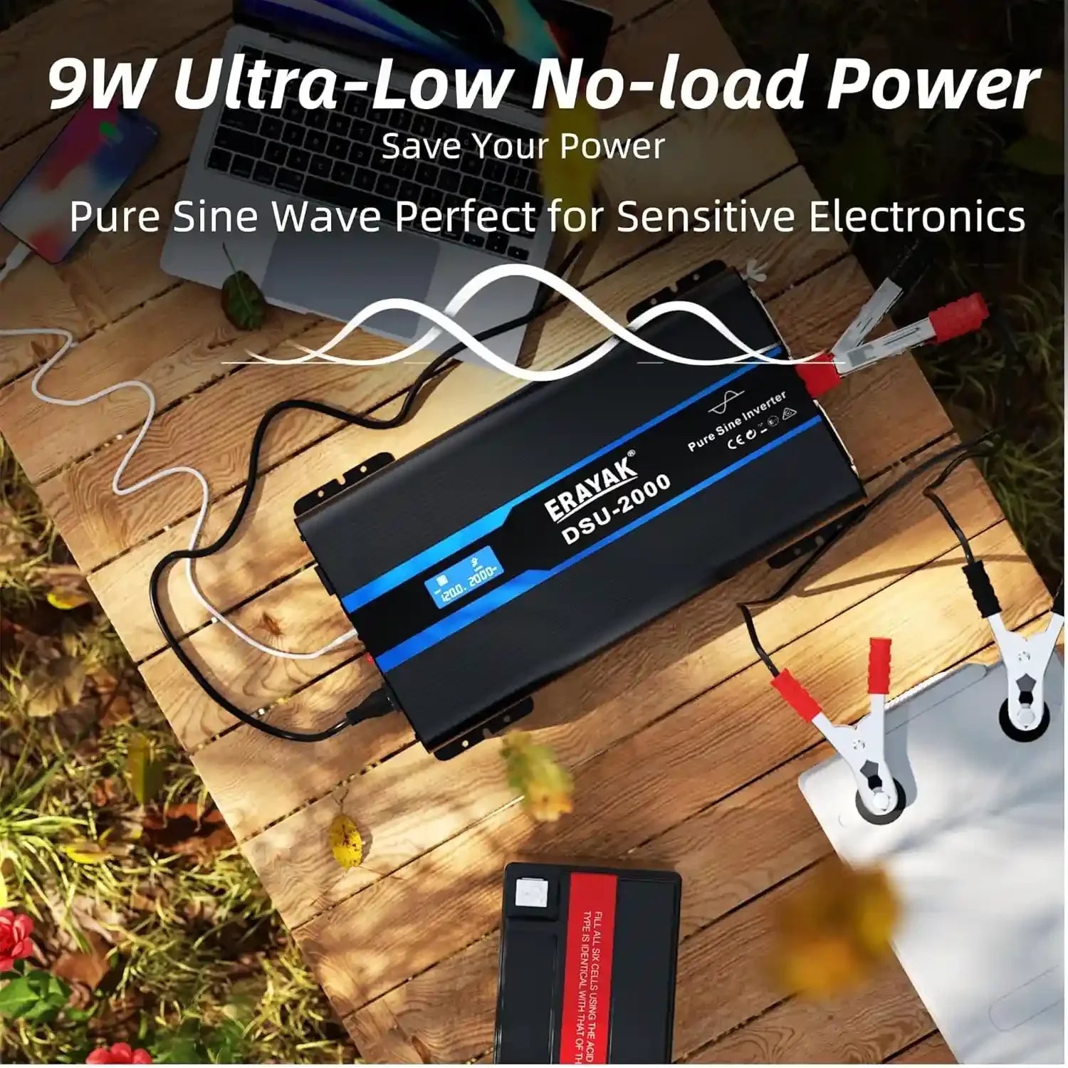 Erayak 2000W Pure Sine Wave Inverter 12V DC to 110V 120V AC Converter for Home, RV, Truck, Off - Grid Solar Power Inverter with 18W USB - C, Fast Charger, LCD Monitor, 6m Remote Controller - Erayak Power