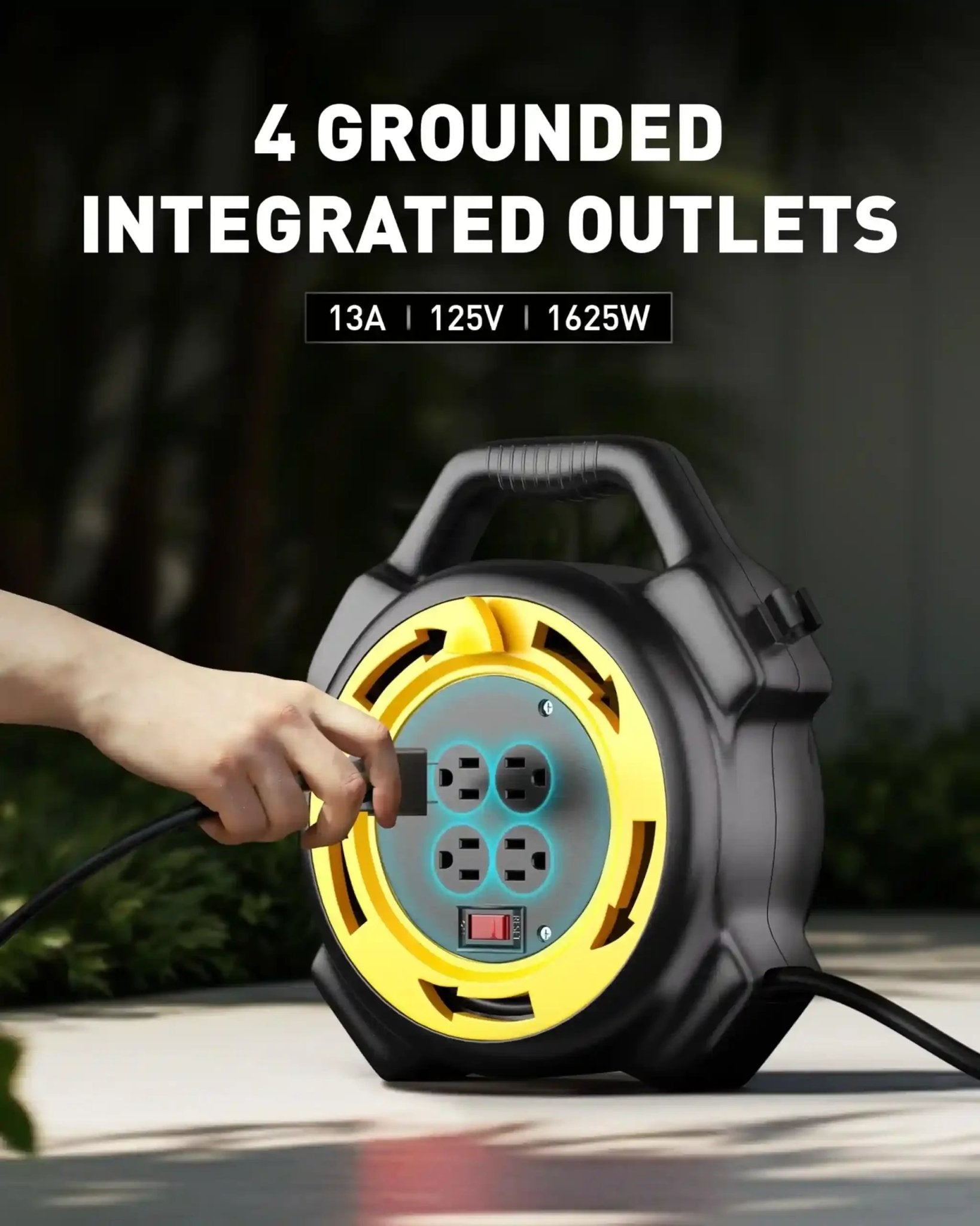 Erayak 25ft Retractable Extension Cord Reel, Hand Wind, 13 Amp 16/3 AWG SJTW - Erayak Power