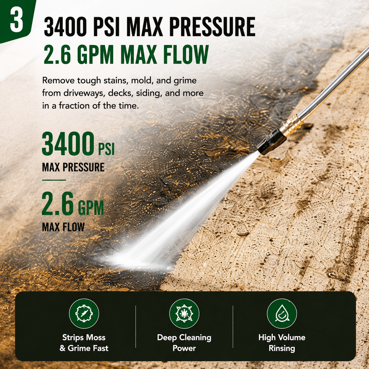 Erayak 3400 PSI Gas Pressure Washer - 2.6 GPM Heavy Duty Power Washer with 212cc OHV Engine for Siding, Decks, and Driveways - Erayak Power -