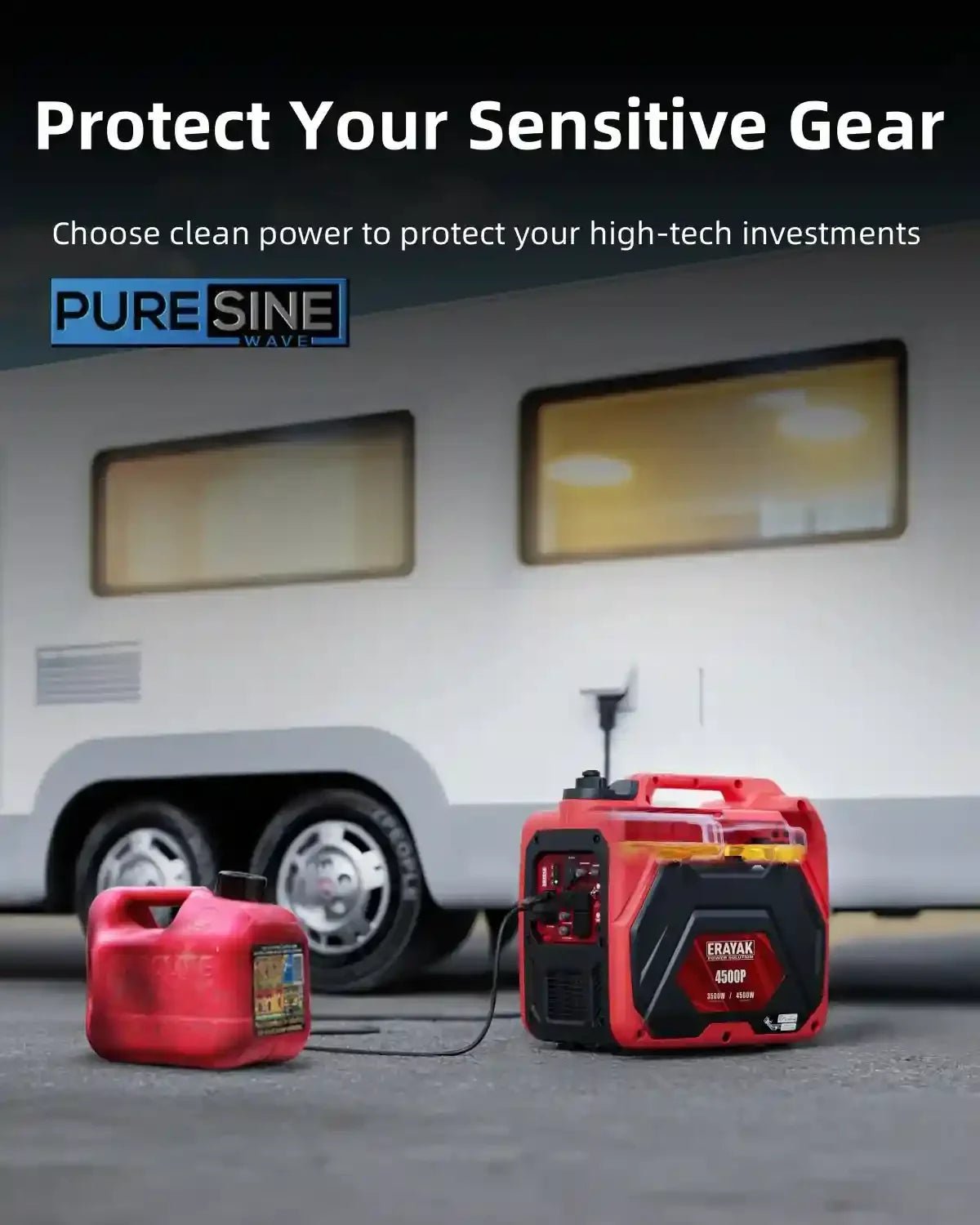 Erayak 4500W Inverter Generator & 2.6 - Gallon Safe - Flo Gas Can Combo - Erayak Power