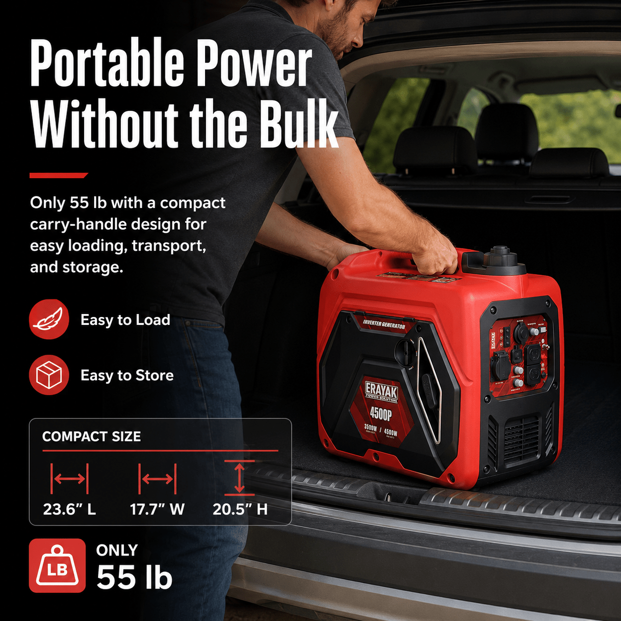 Erayak 4500W Quiet Inverter Generator | 30A RV - Ready Camping & Home Backup Power - Erayak Power - Portable Inverter Generator - EK-4500P