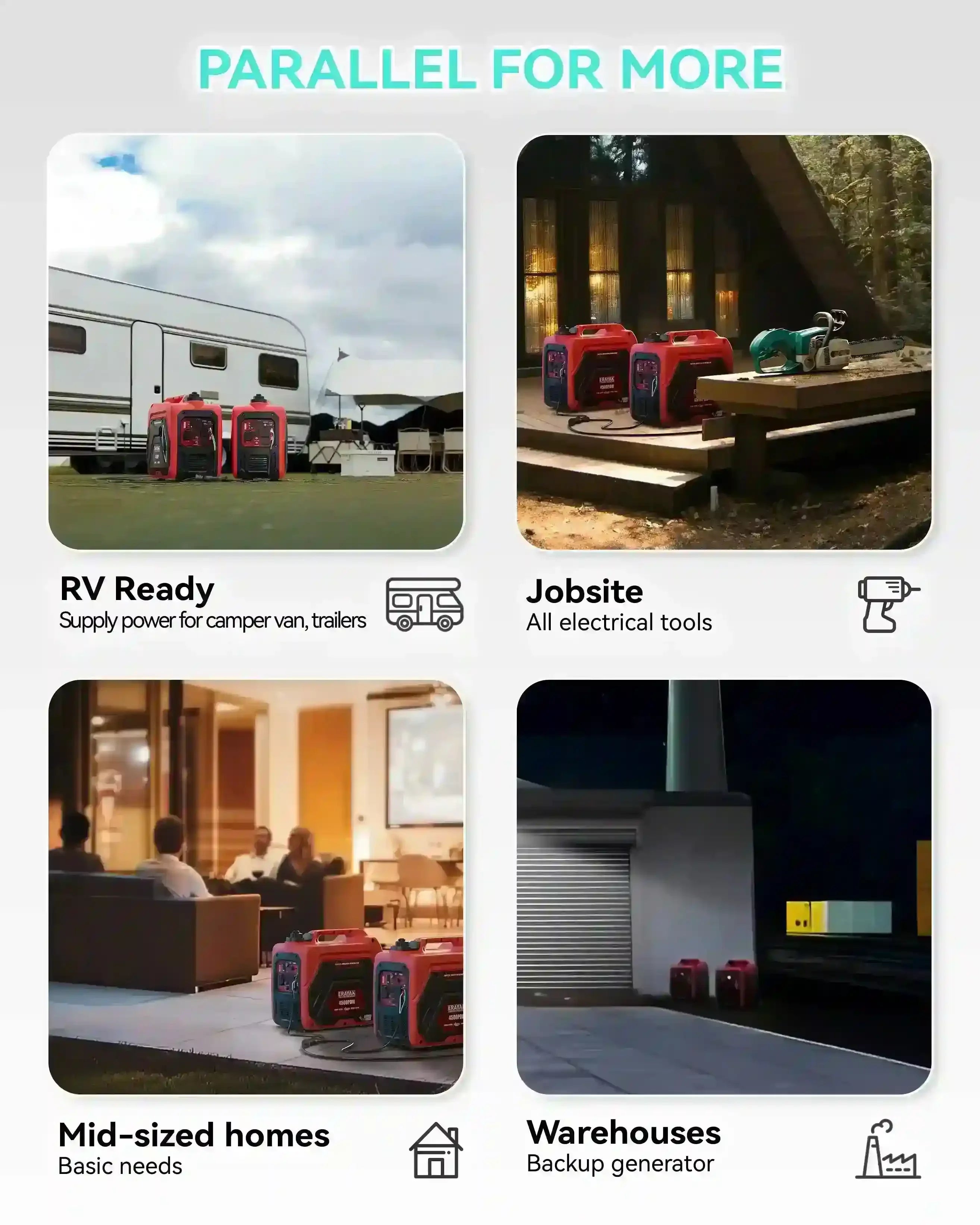 Erayak 50 Amp Parallel Cord Kit for Generator 120V 50A RV (14-50R), cUL Listed Inverter Generator Parallel Connection Kit for Combine Power Suitable 4500P 4500PD - Erayak Power