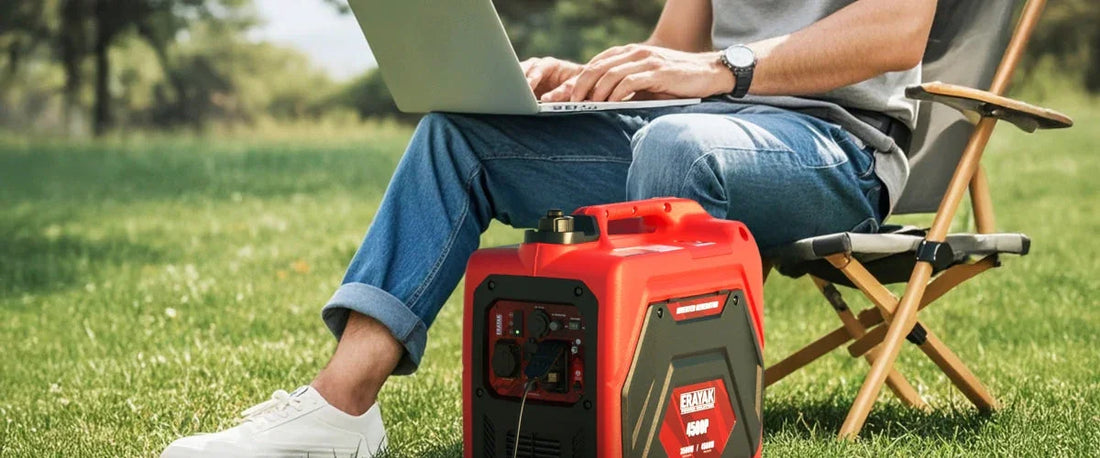 Using laptop outdoors with Erayak inverter generator nearby