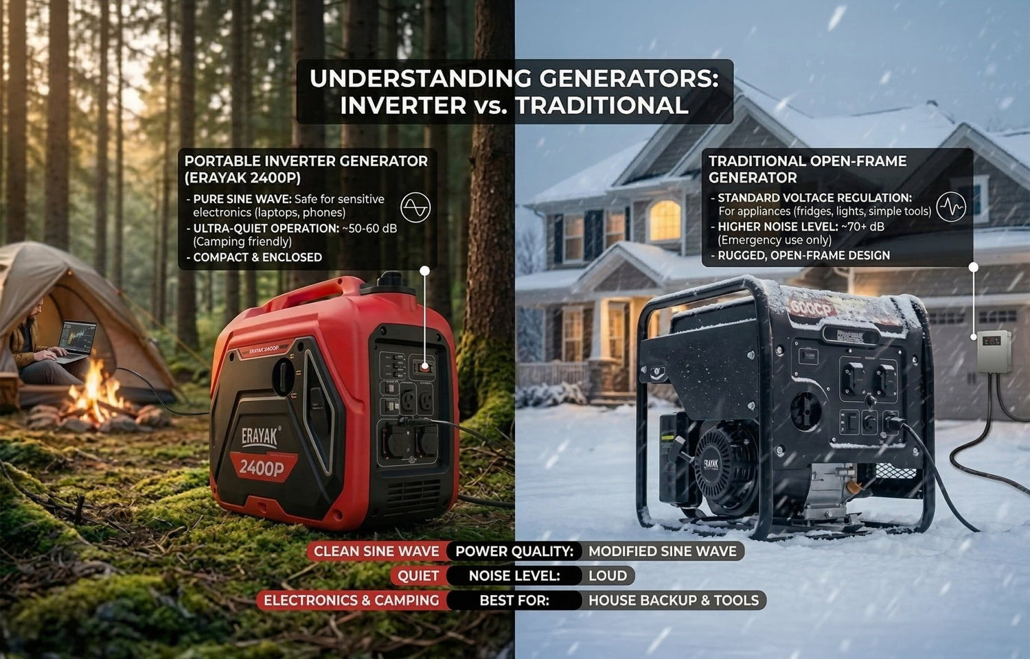 Inverter Generator vs Traditional Generator: Which Is Right for You? (2026) - Erayak Power