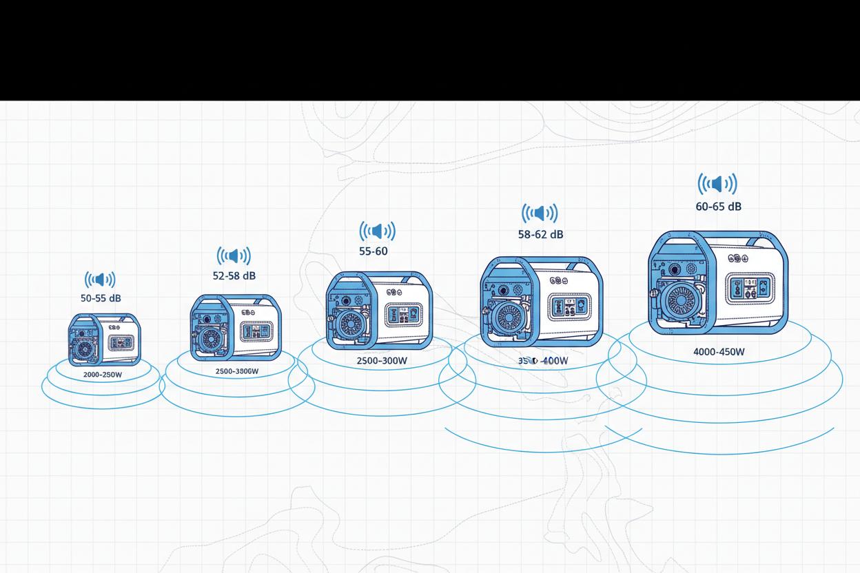 Technical comparison of quiet camping generators with decibel ratings.