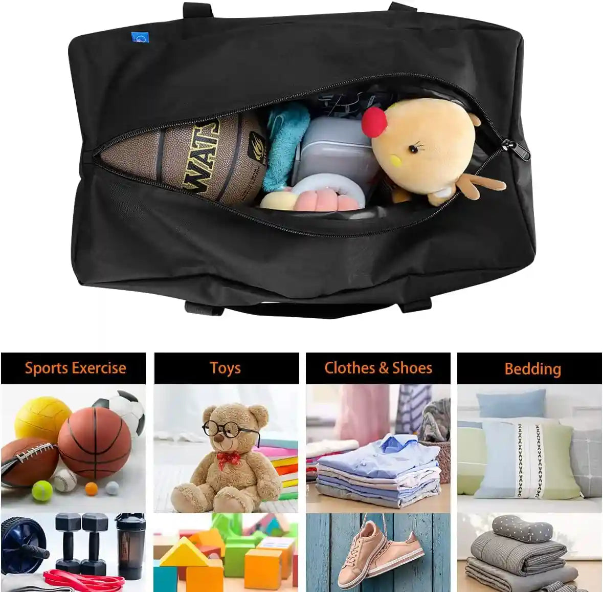 COOLBEBE 24X12X12 Inch Travel Duffle Bag (53L), Mid-Size Weekender for Overnight Trips, Camping, and Sports Gear Hauling, Water Resistant, Black