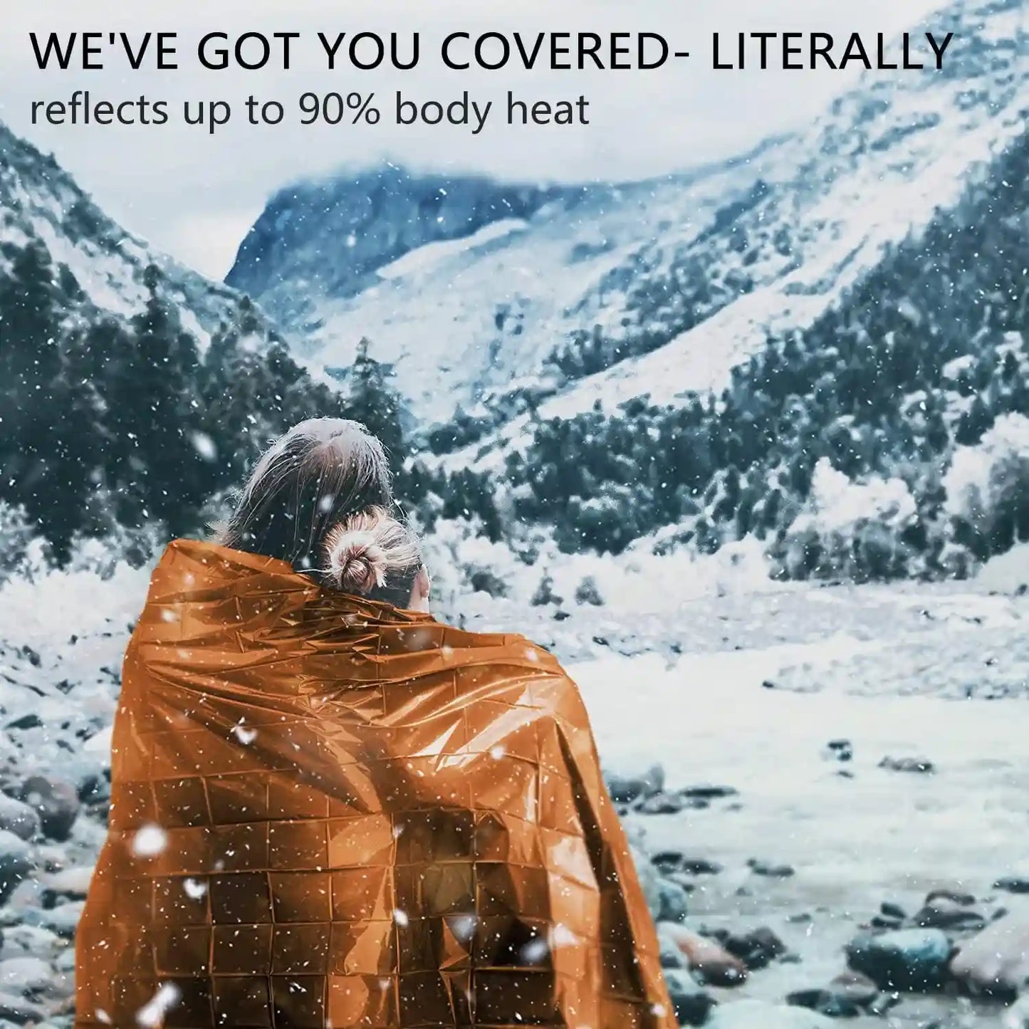 Emergency Blankets for Survival, 4 Pack Large Mylar Blankets,Comes with Thermometer Extra-Thick Space Blanket(Orange)