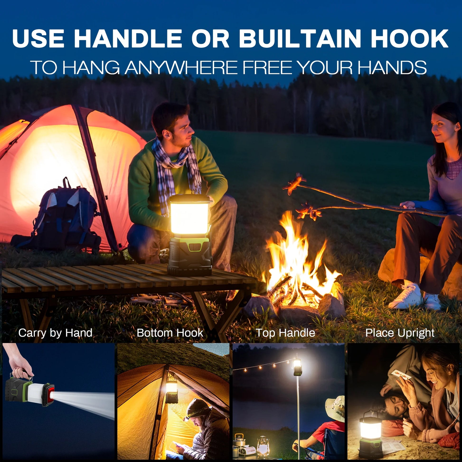 Camping Lantern Rechargeable, 1500LM 4400Mah Camping Lights with 5 Light Modes, IP44 Waterproof Flashlight for Power Outages, Emergency, Home