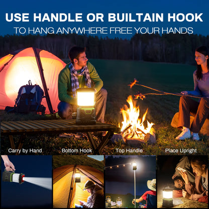 Camping Lantern Rechargeable, 1500LM 4400Mah Camping Lights with 5 Light Modes, IP44 Waterproof Flashlight for Power Outages, Emergency, Home