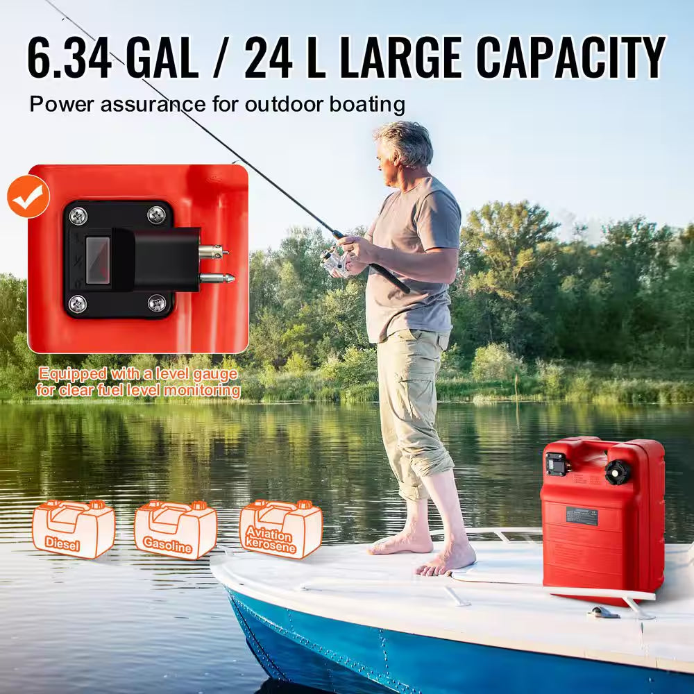 Marine Fuel Tank, 6.34 Gal., Portable Boat Fuel Gas Tank for Outboard Engine Boats, Outboard Marine Boat Fuel Tank