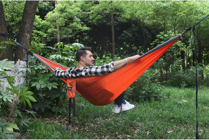 GEEZO Double Camping Hammock, Lightweight Portable Parachute (2 Tree Straps 16 LOOPS/10 FT Included) 500Lbs Capacity Hammock for Backpacking, Camping, Travel, Beach, Garden