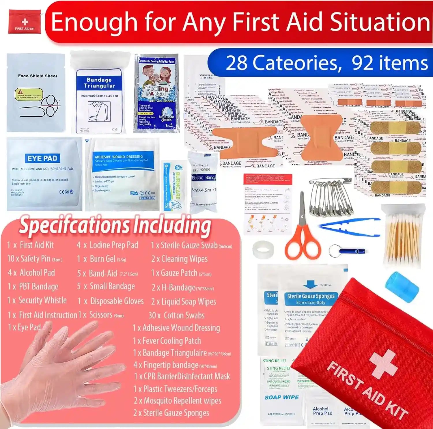 First Aid Kit - 92 Piece Mini Emergency Kits for Car, Basic Outdoor Essentials S