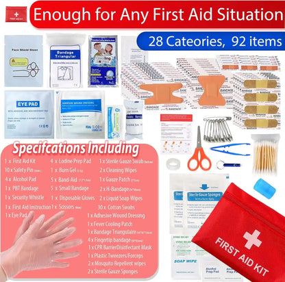 First Aid Kit - 92 Piece Mini Emergency Kits for Car, Basic Outdoor Essentials S