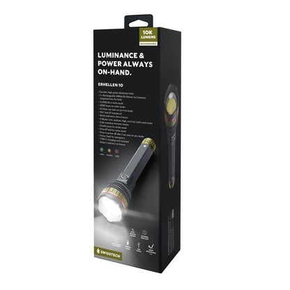 10,000 Lumen Rechargeable LED Flashlight with Power Bank, Waterproof for Camping