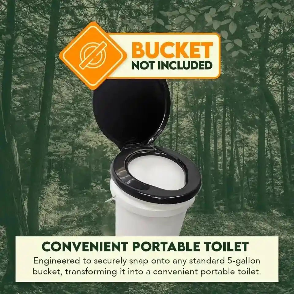 5 Gallon Bucket Toilet Seat W/ Lid Travel Outdoor Camping Hiking Snap on Black