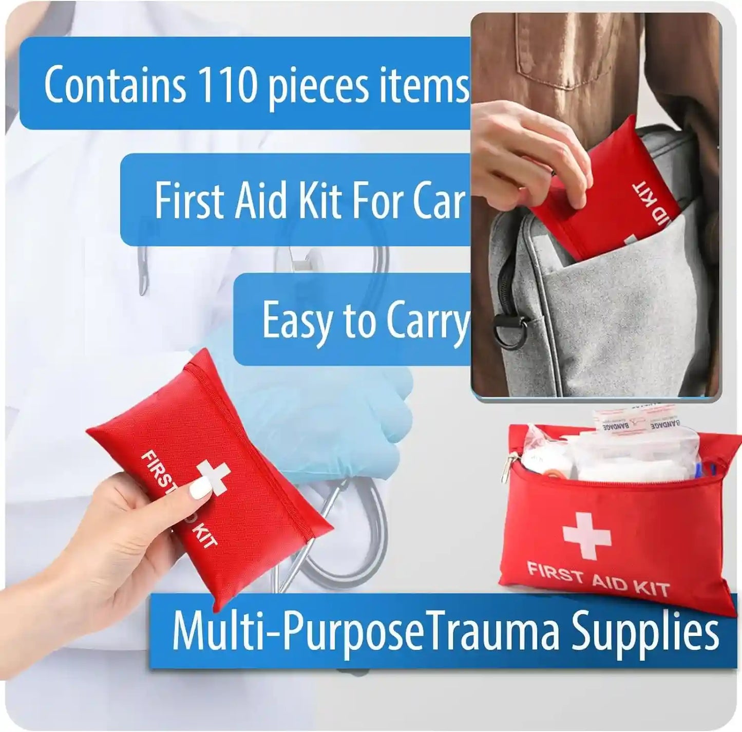 First Aid Kit - 92 Piece Mini Emergency Kits for Car, Basic Outdoor Essentials S
