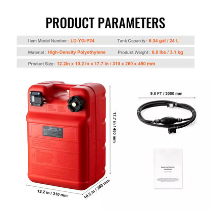 Marine Fuel Tank, 6.34 Gal., Portable Boat Fuel Gas Tank for Outboard Engine Boats, Outboard Marine Boat Fuel Tank