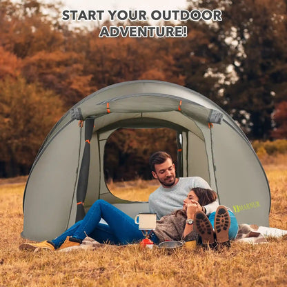 Instant Tent 4-Person Camp Tent, Auto Setup Pop up Tent, Pordable, Huge Door & Windows, Green