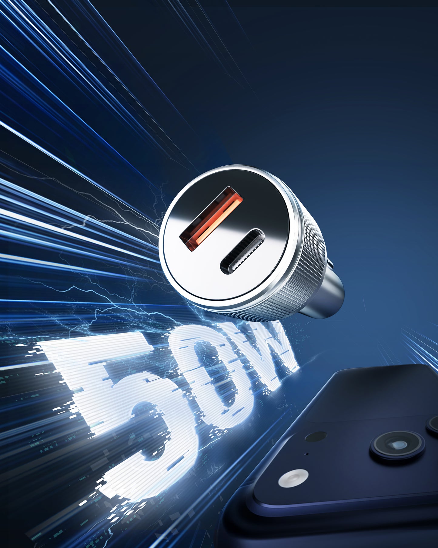 Erayak 54W USB C Car Charger, Car Cigarette Lighter, Dual Port Fast Charge Adapter with PD & QC3.0