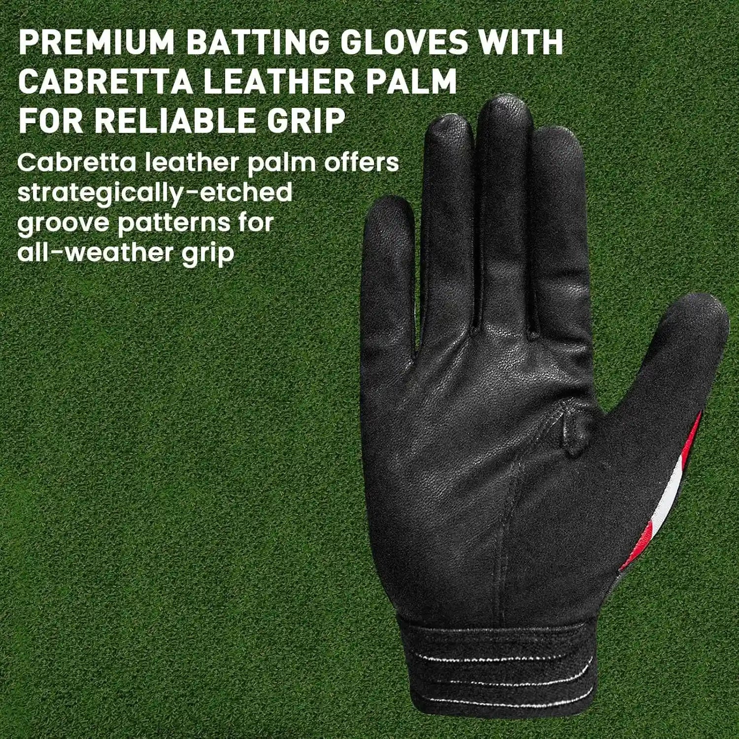 FINGER TEN Batting Gloves Men Youth Adult for Baseball Softball Cabretta Leather Batting Glove 1 Pair, Mens Boys Girls Pro Grip Gloves
