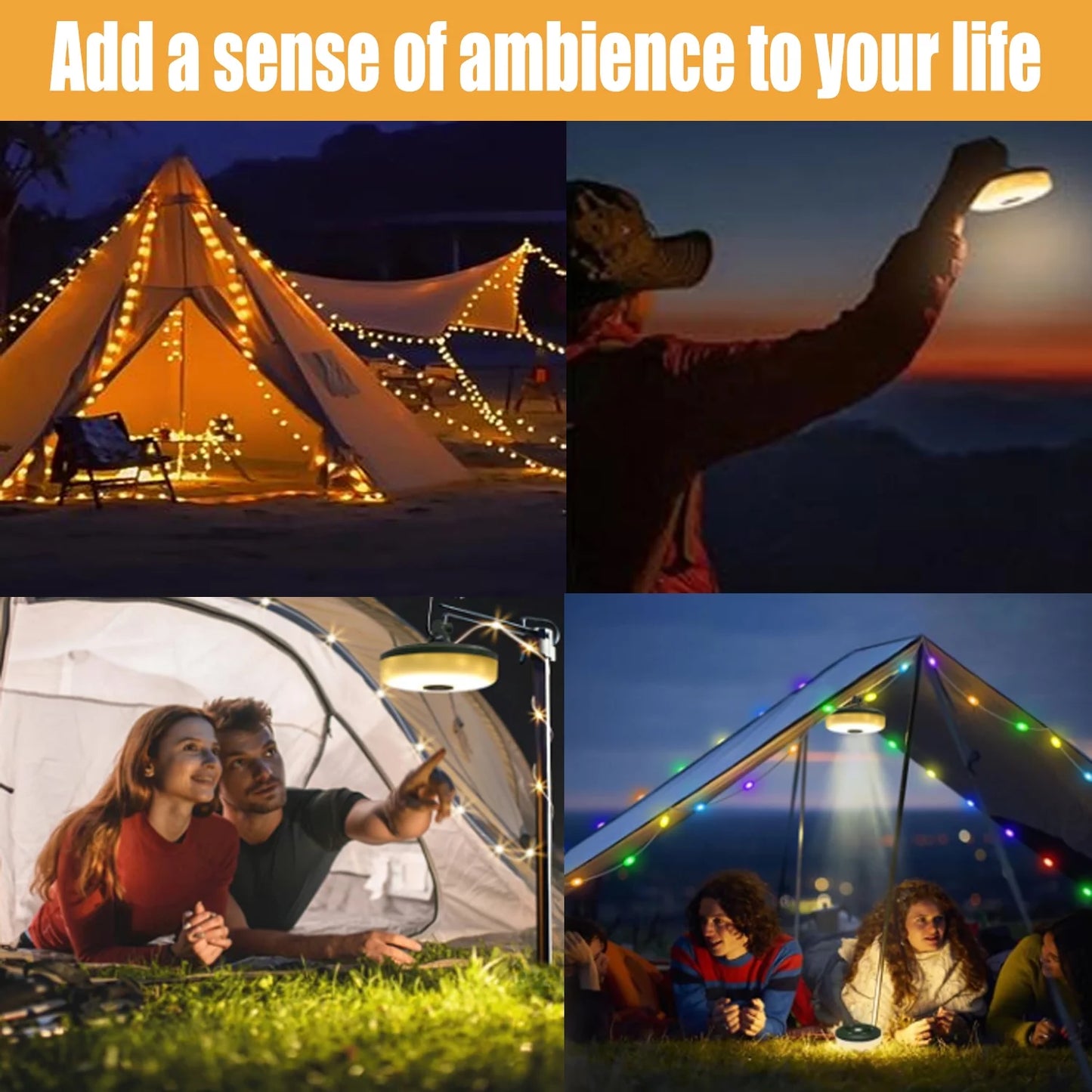 Rechargeable Waterproof Camping String Lights, 32.8FT/10M Outdoor Camping Lights with 8 Modes & 4-In-1 Quick Storage, Portable Hanging Lights for Patio, Tent, Garden, Party, Christmas, Wedding Decor