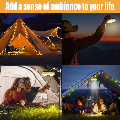 Rechargeable Waterproof Camping String Lights, 32.8FT/10M Outdoor Camping Lights with 8 Modes & 4-In-1 Quick Storage, Portable Hanging Lights for Patio, Tent, Garden, Party, Christmas, Wedding Decor