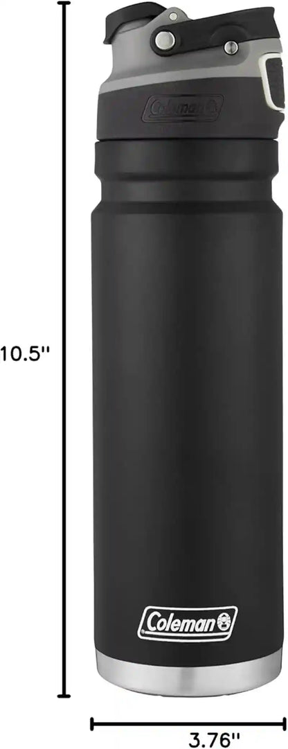 Coleman Autoseal Freeflow Stainless Steel Water Bottle, Black, 24Oz