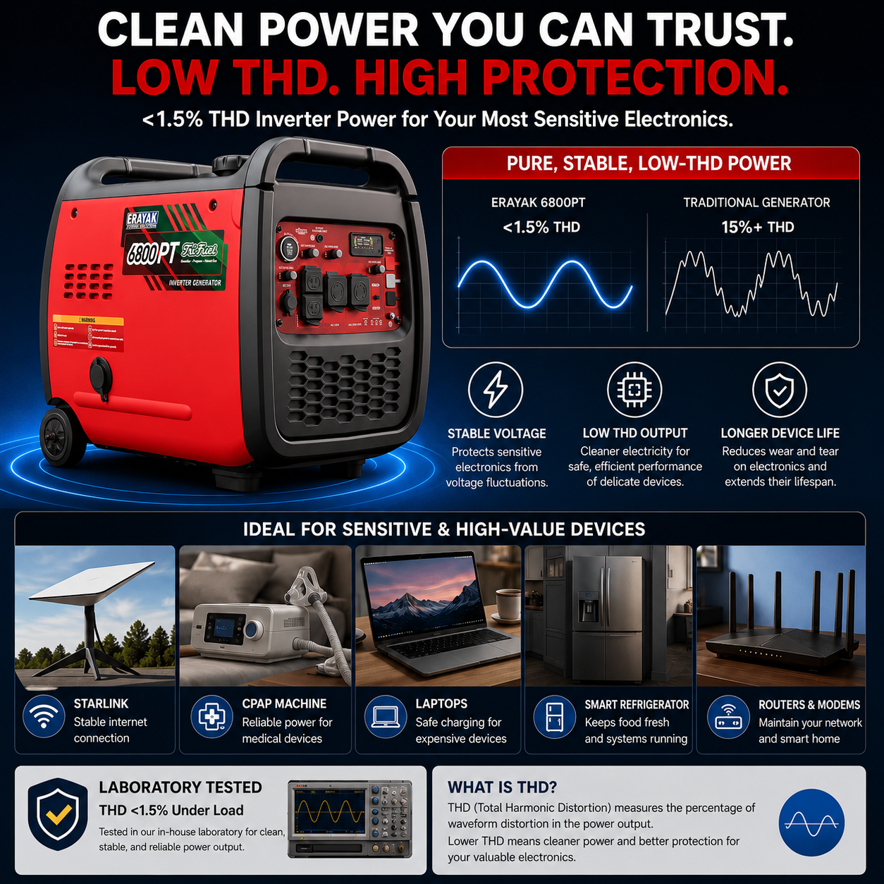 Erayak 6800W Portable Inverter Generator | 120V/240V For RV & Home Backup,Tri-Fuel
