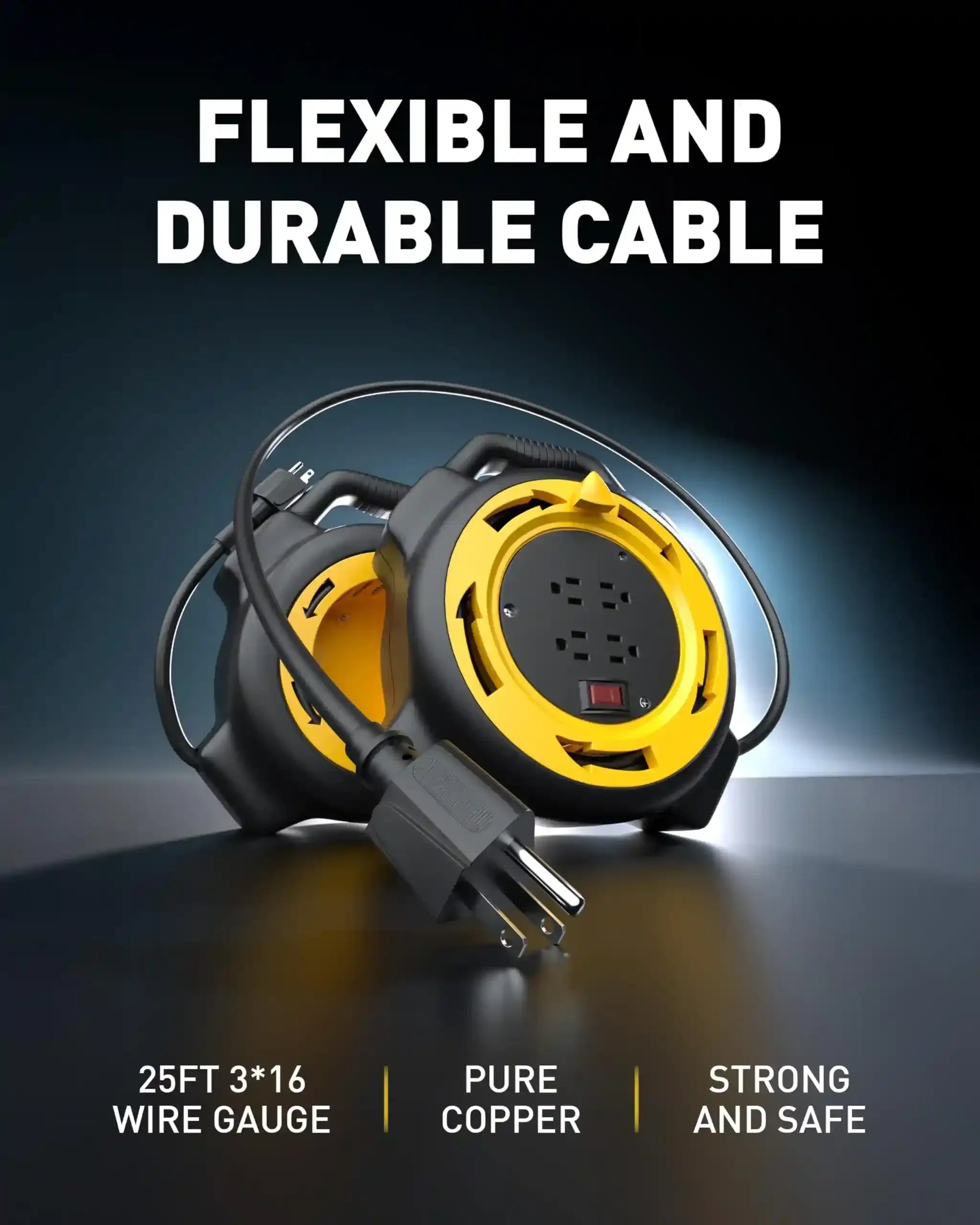 Erayak 25ft Retractable Extension Cord Reel, Hand Wind, 13 Amp 16/3 AWG SJTW