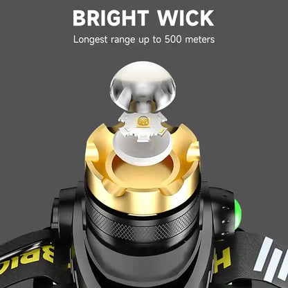 LED Rechargeable Headlamp with 2 USB Cable, 9900 Lumen Ultra Bright Searchlight with 3 Modes, 90° Adjustable for Outdoor Camping, Running, Cycling,Climbing