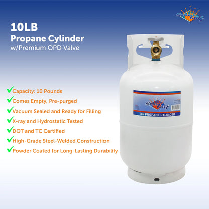 10LB Empty Steel Propane Tank LP Cylinder W/ Type1 OPD Valve, for Grills & Bbqs