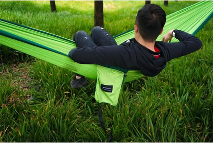 GEEZO Double Camping Hammock, Lightweight Portable Parachute (2 Tree Straps 16 LOOPS/10 FT Included) 500Lbs Capacity Hammock for Backpacking, Camping, Travel, Beach, Garden