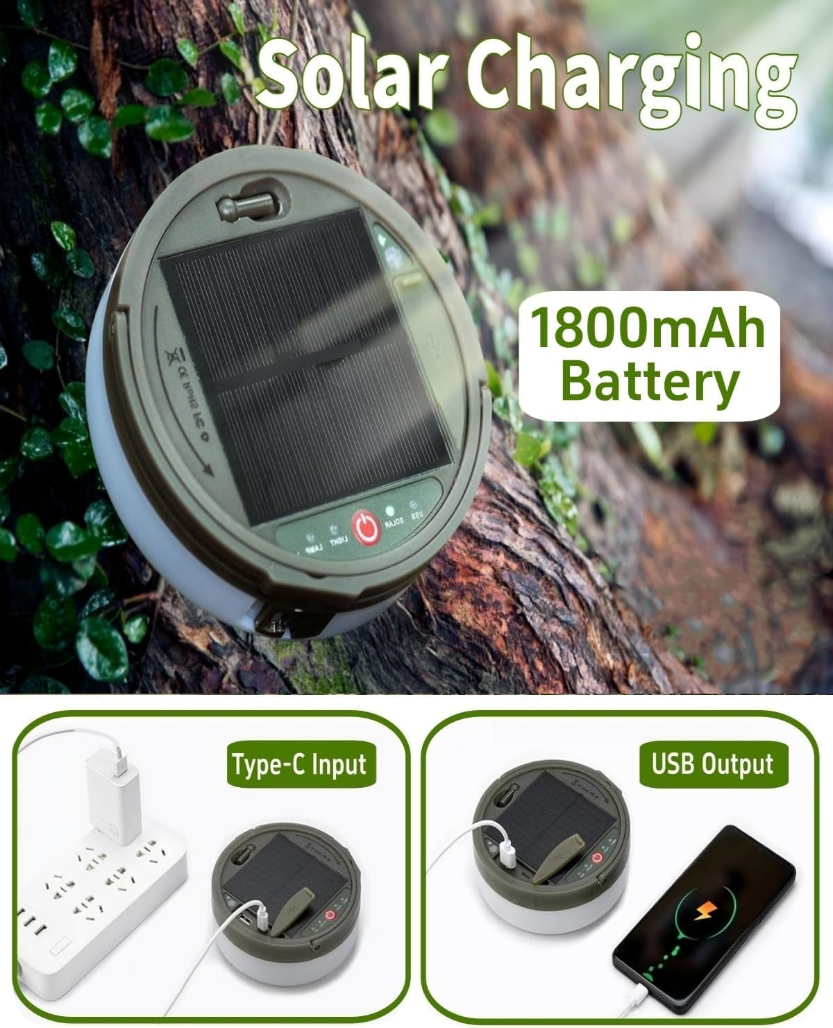 Solar Camping String Lights, 32.8FT Fairy String Lights 130Leds, 4 in 1 Portable