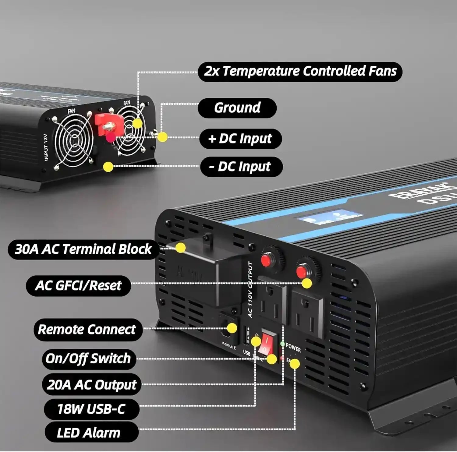 Erayak 2000W Pure Sine Wave Inverter 12V DC to 110V 120V AC - Solar, RV & Home
