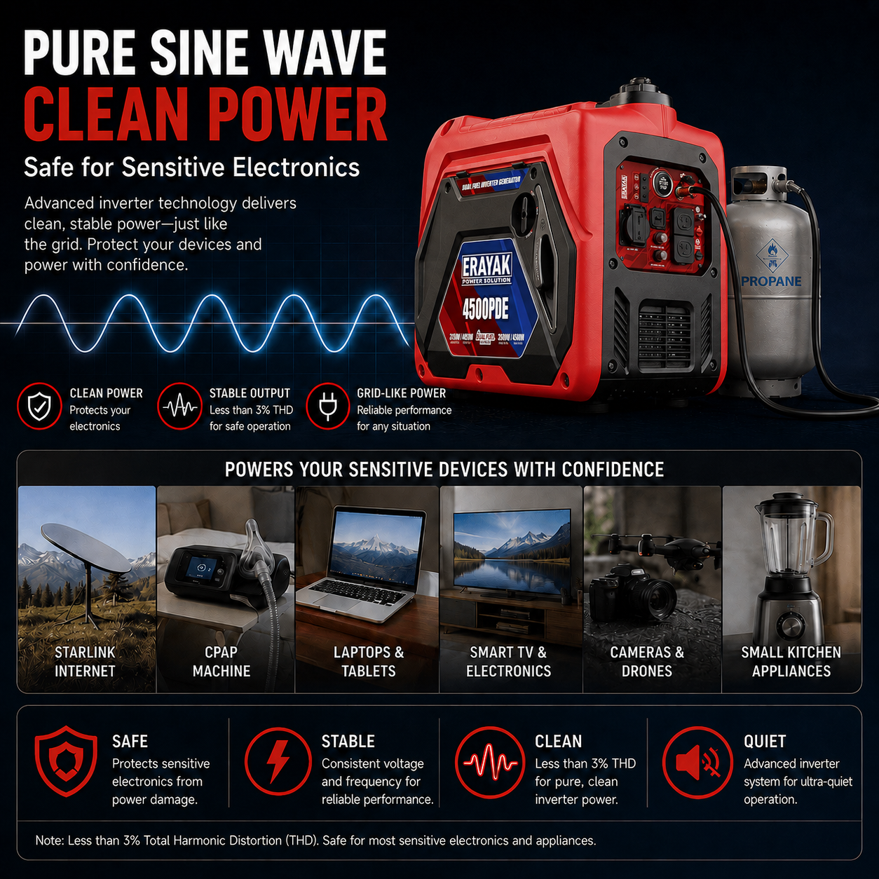 Erayak 4500PDE 4500W Dual-Fuel Inverter Generator for RV & Home Backup with Electric Start