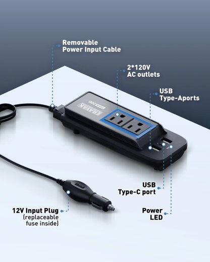 Erayak 200W Car Power Inverter, Cigarette Lighter Adapter, AC Outlet in Car with Charger, 12V DC to 110V AC Converter