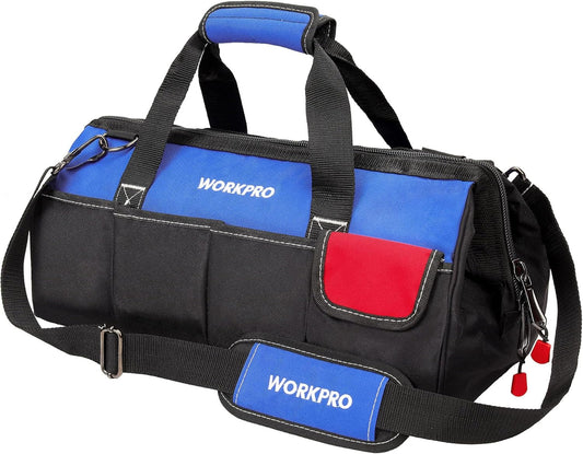WORKPRO 18-Inch Close Top Wide Mouth Storage Tool Bag with Adjustable Shoulder Strap, Sturdy Bottom