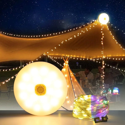 Rechargeable Waterproof Camping String Lights, 32.8FT/10M Outdoor Camping Lights with 8 Modes & 4-In-1 Quick Storage, Portable Hanging Lights for Patio, Tent, Garden, Party, Christmas, Wedding Decor