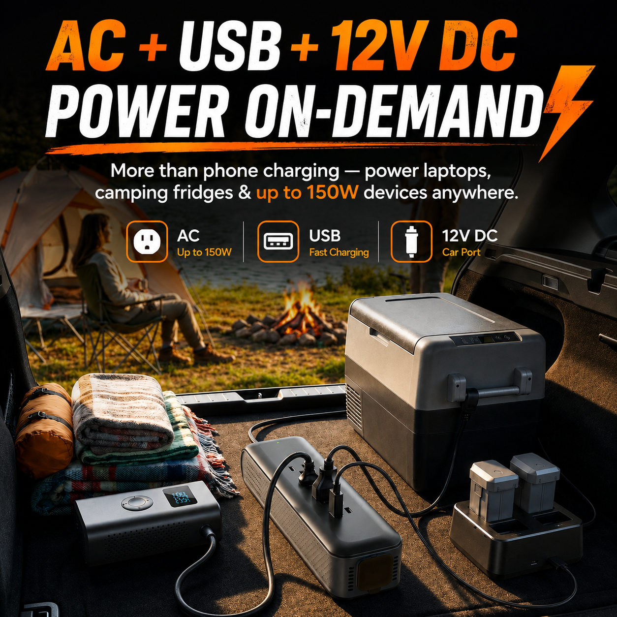 ERAYAK 150W Car Power Inverter - 3 AC Outlets, USB-C & USB-A Fast Charging